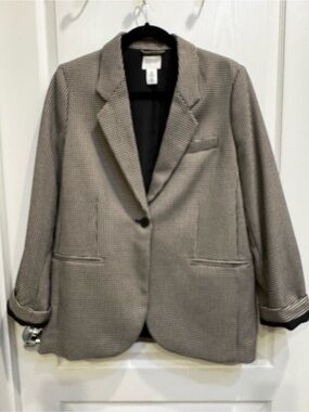 H&M Houndstooth Blazer Black Cream Tailored Jacket Size Small